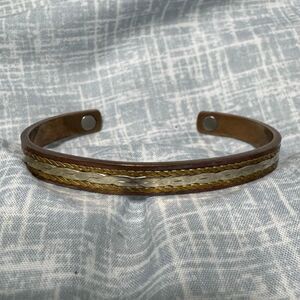 Vintage 1970s Copper Mixed Metal Magnet Cuff Bracelet Unisex 6.25”